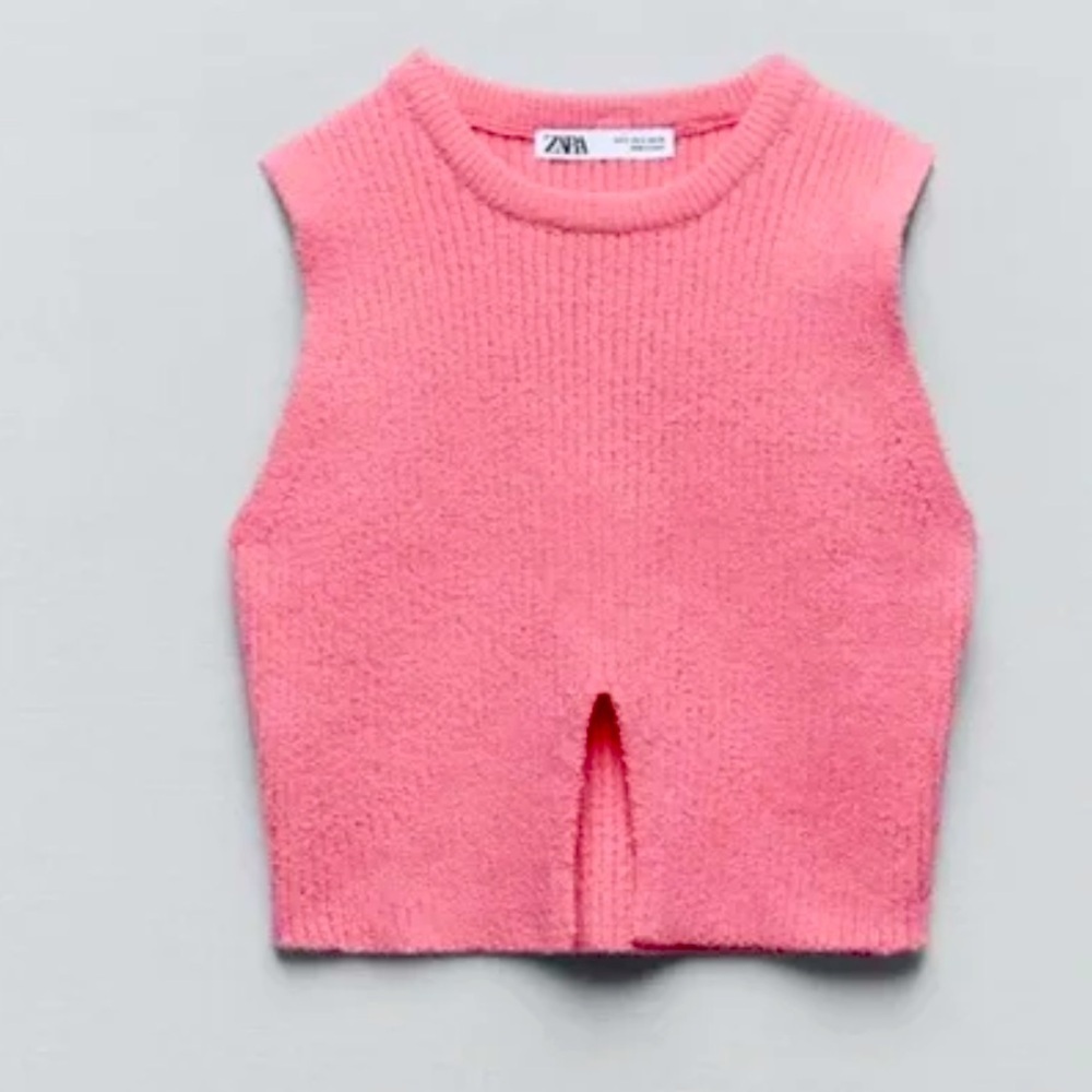 Zara Knit Crop Sweater Tank Pink Sleeveless Ribbed Size Medium